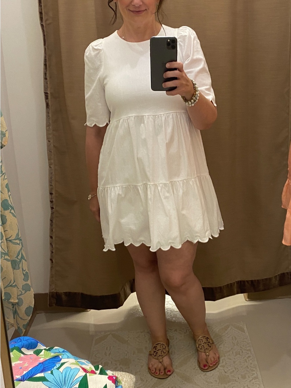 TCEC White Scalloped Hem Babydoll Dress | Size Small | NWT